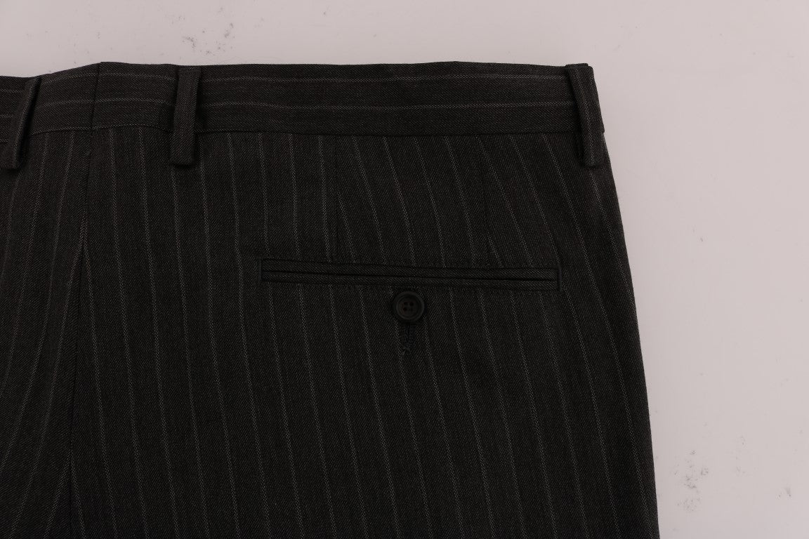 Elegant Gray Striped Wool Trousers