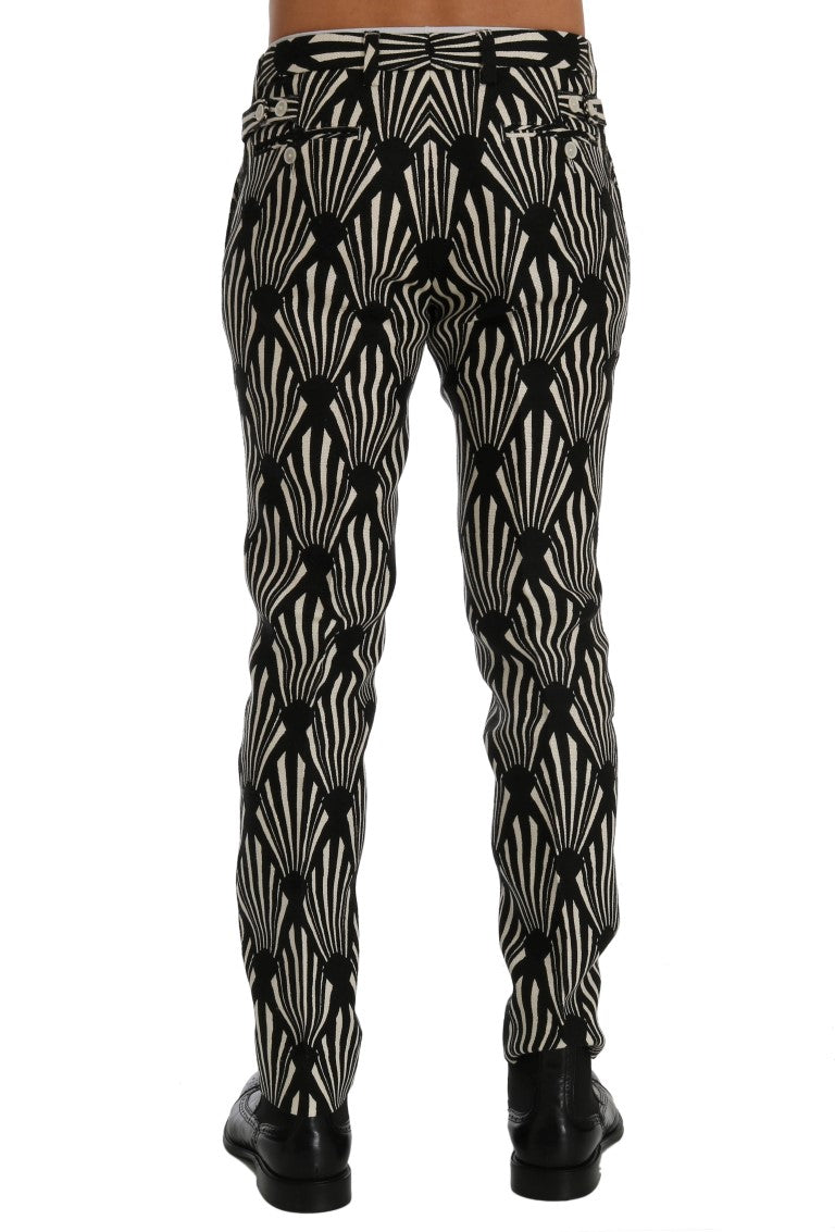 Elegant Black and White Slim Fit Trousers