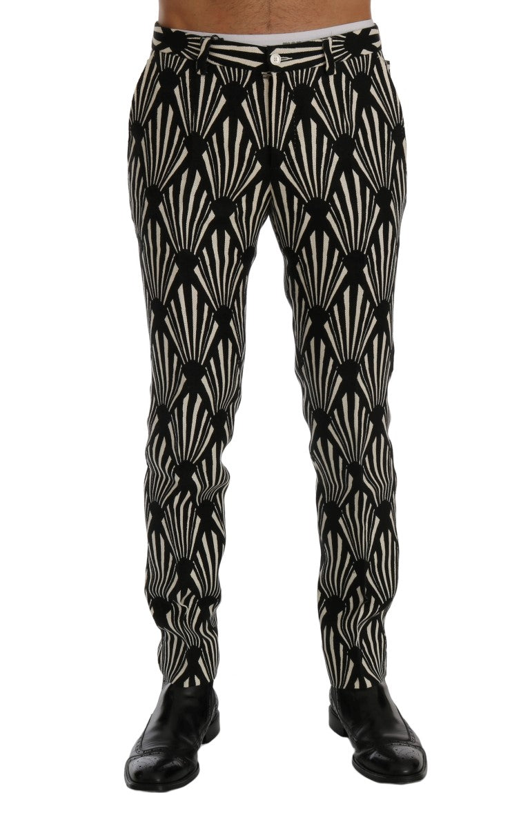 Elegant Black and White Slim Fit Trousers