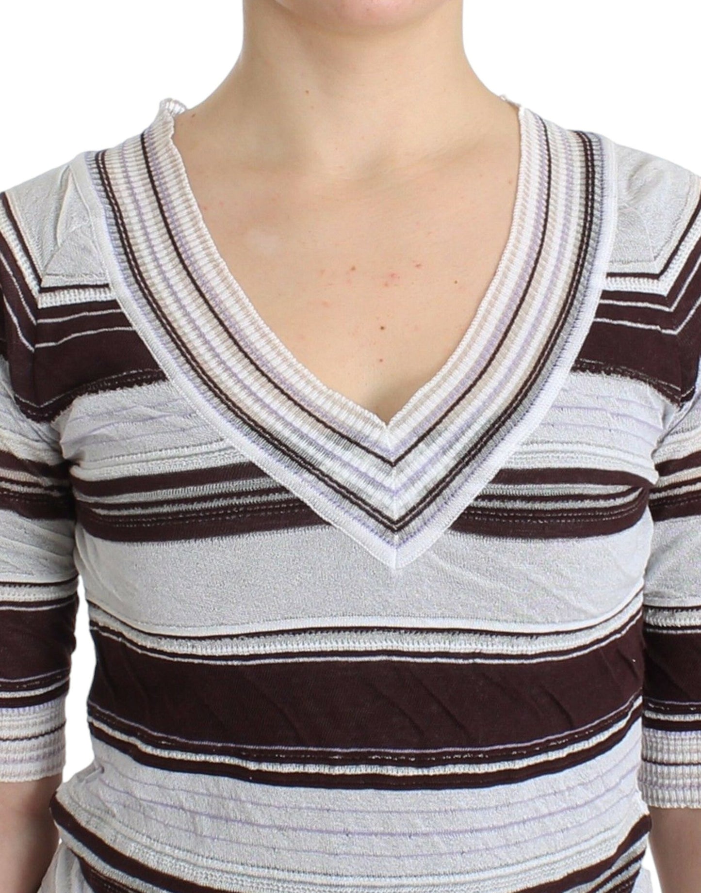 Striped Lace V-Neck Short Sleeve Top Sweater