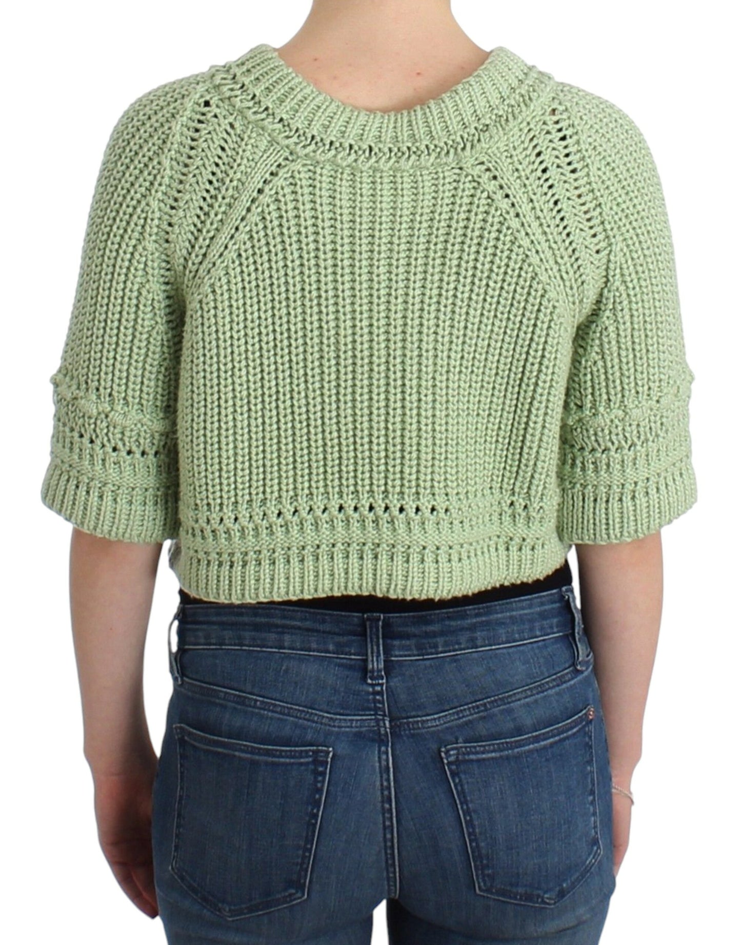 Green Cropped Knit Sweater Knitted Jumper