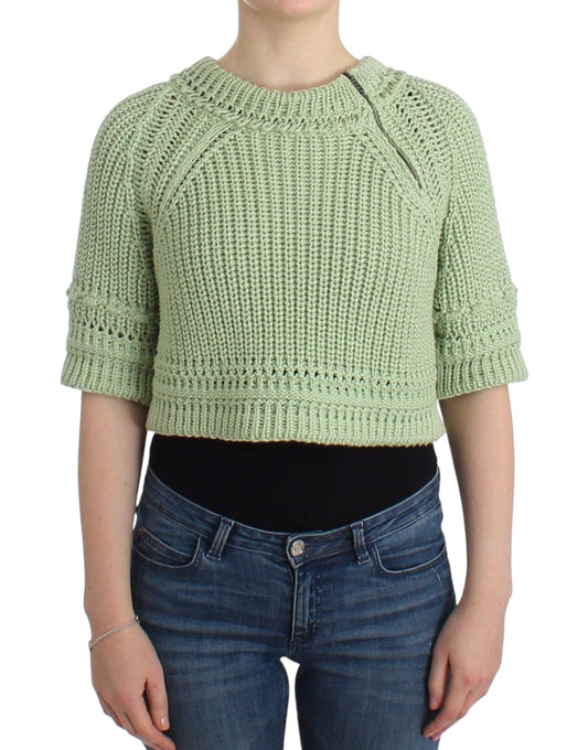 Green Cropped Knit Sweater Knitted Jumper