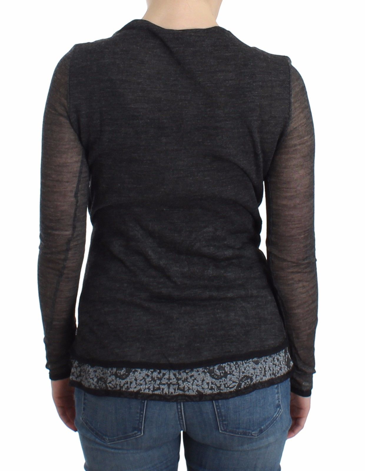 Chic Gray Deep V-Neck Wool Blend Sweater