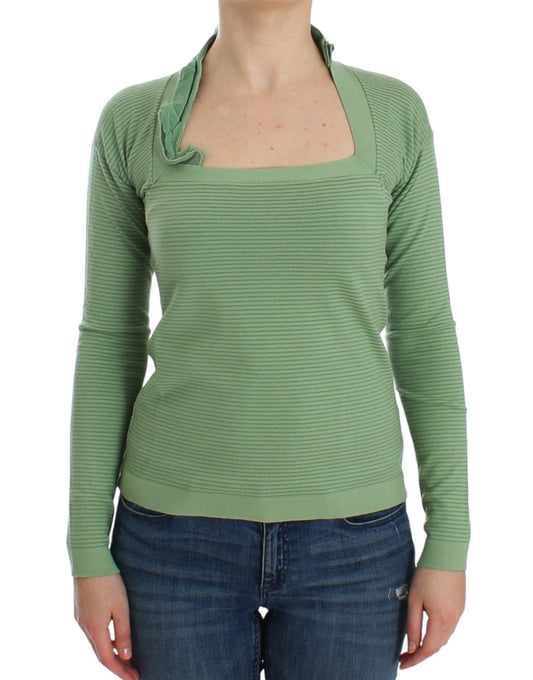 Green Wool Blend Striped Long Sleeve Sweater