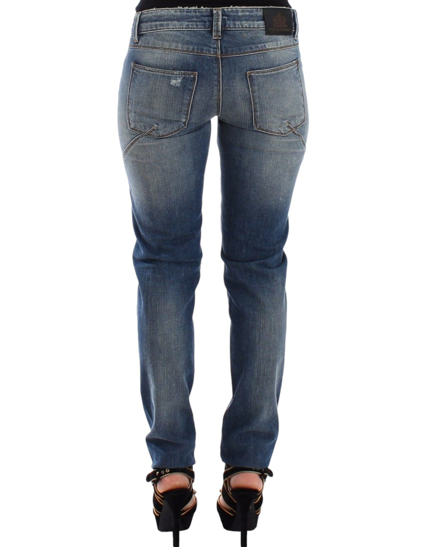 Blue Slim Jeans Denim Pants Straight Stretch