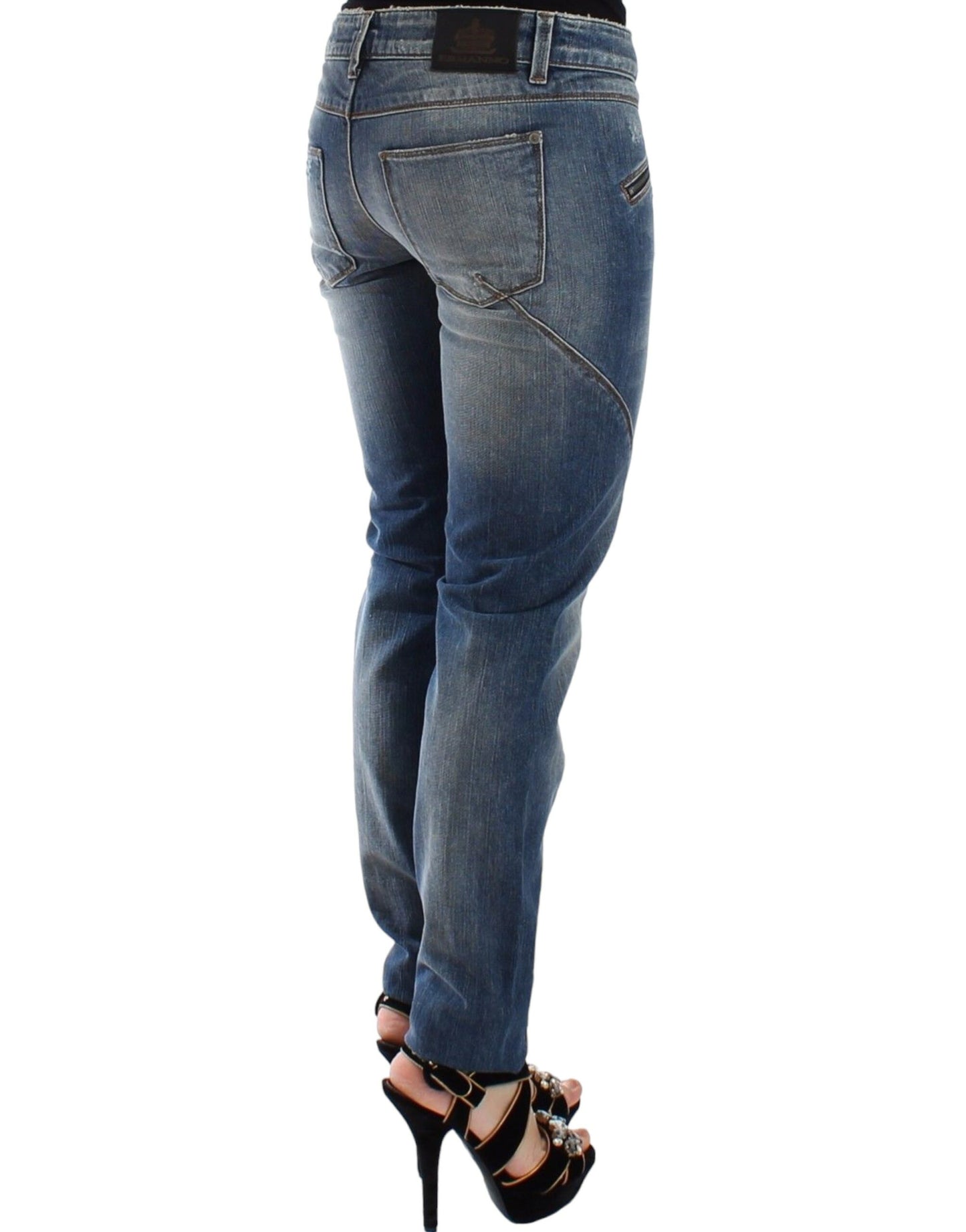 Blue Slim Jeans Denim Pants Straight Stretch