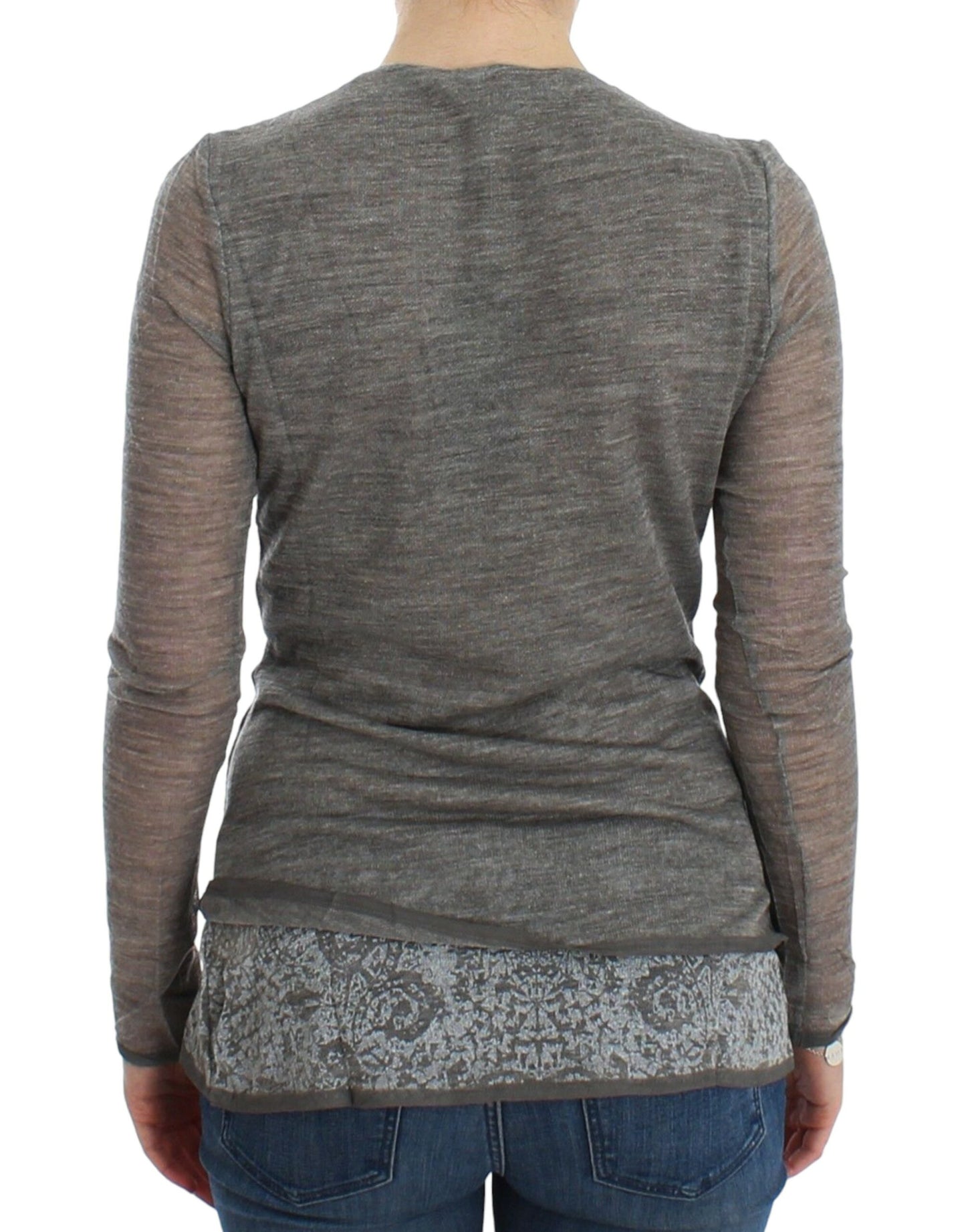 Gray Wool Blend Stretch Long Sleeve Sweater