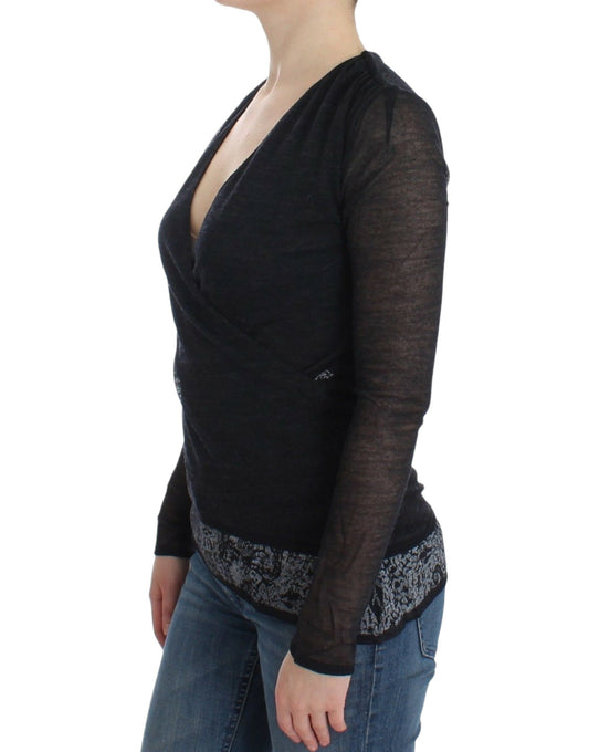 Black Wool Blend Stretch Long Sleeve Sweater