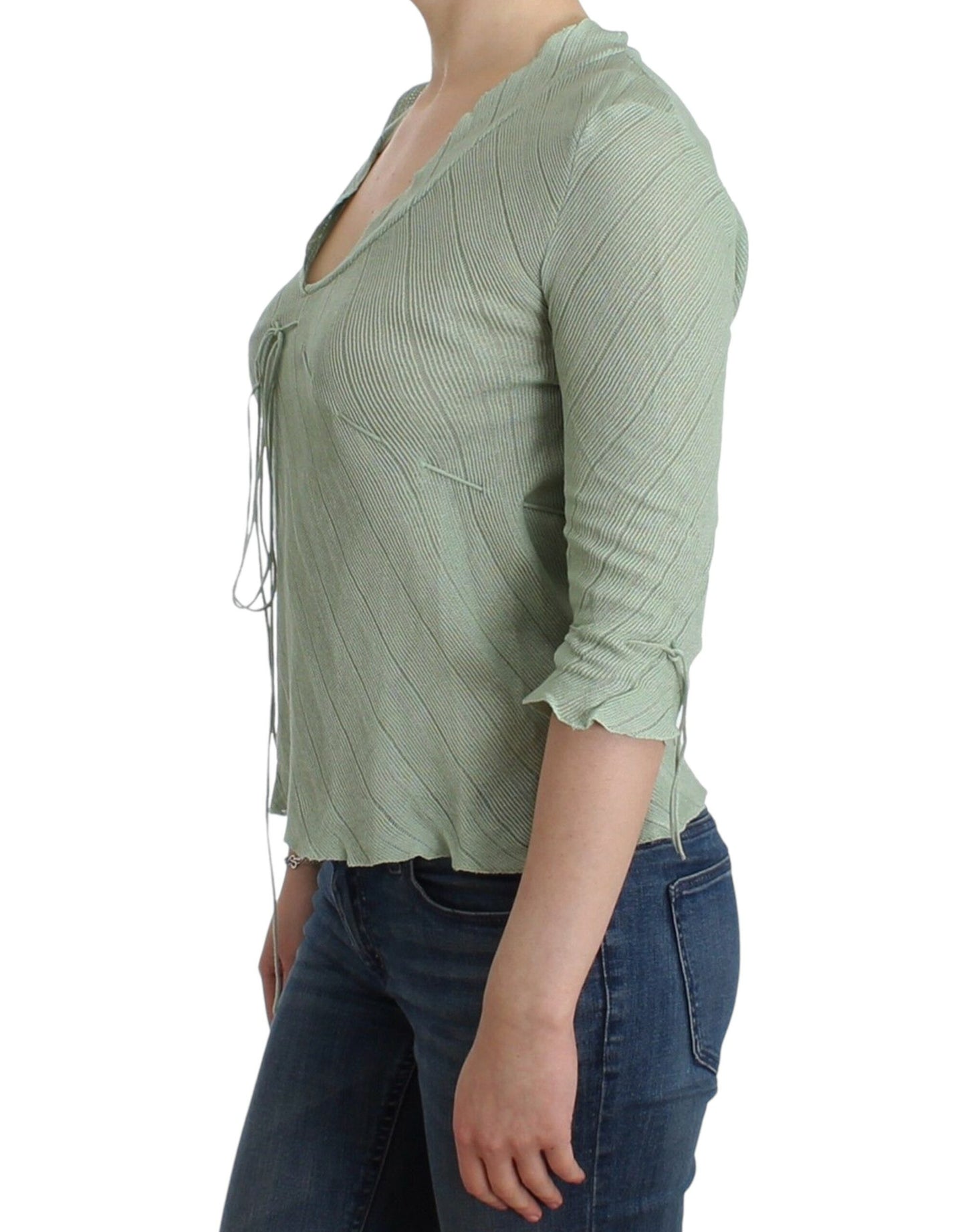 Green Lightweight Knit Sweater Top Blouse