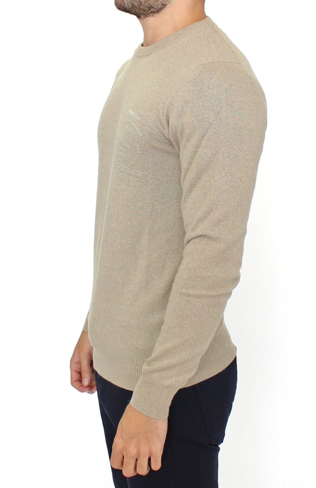 Chic Beige Crewneck Wool Blend Pullover