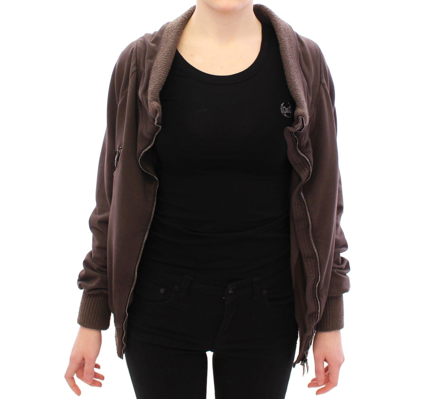 Chic Brown Full Zip Sweater Jacket