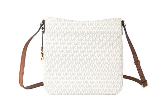 Signature Jet Set Large Signature Messenger Crossbody Bag (Vanilla Signature/Brown)