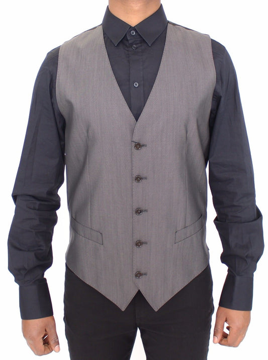 Elegant Gray Wool Silk Blend Dress Vest