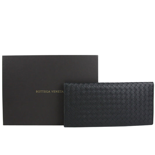 Bottega Veneta Unisex Intercciaco Woven Black Leather Long wallet