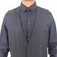 Elegant Blue Striped Wool Dress Vest