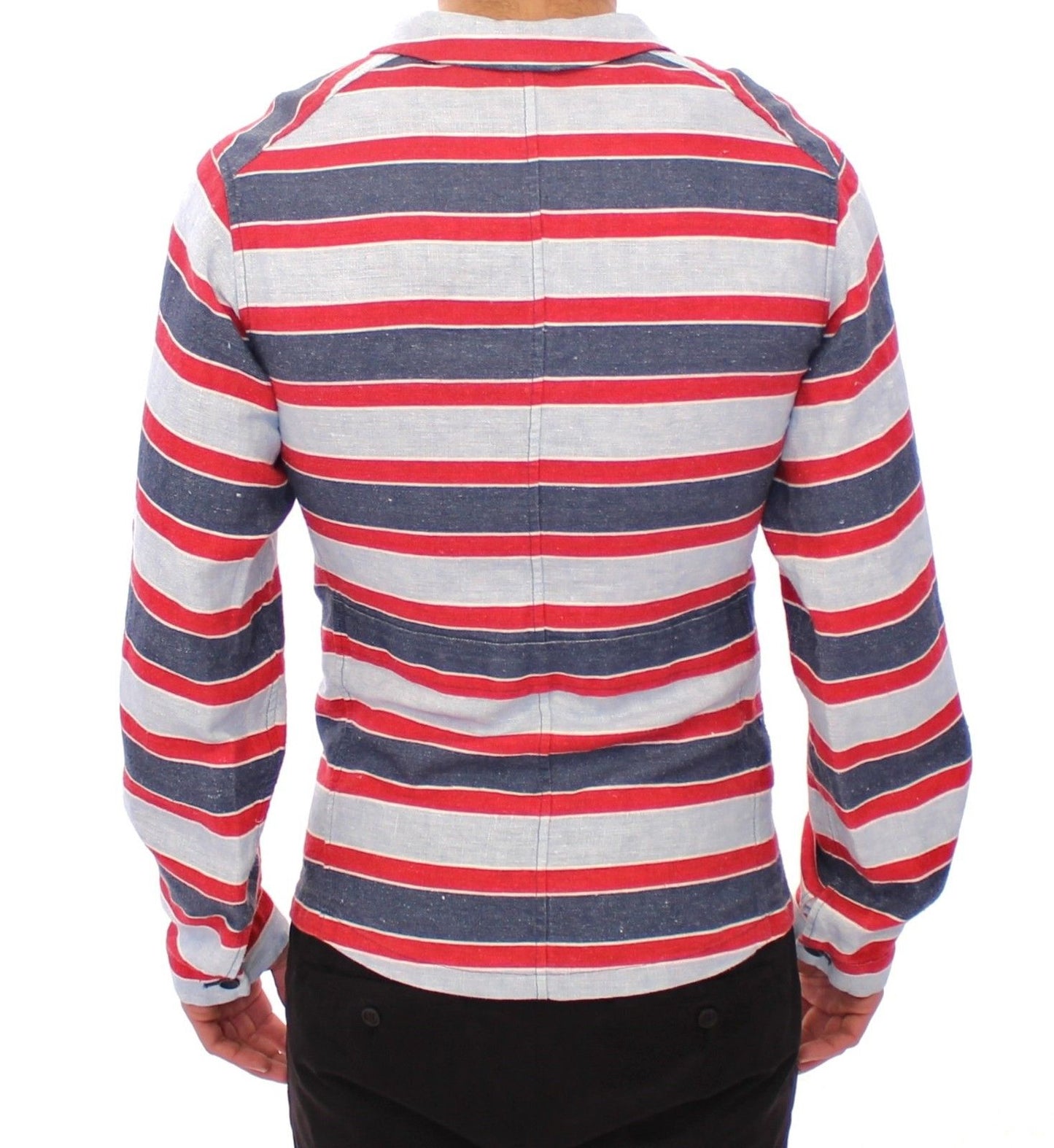 Chic Blue and Red Striped Linen Shirt