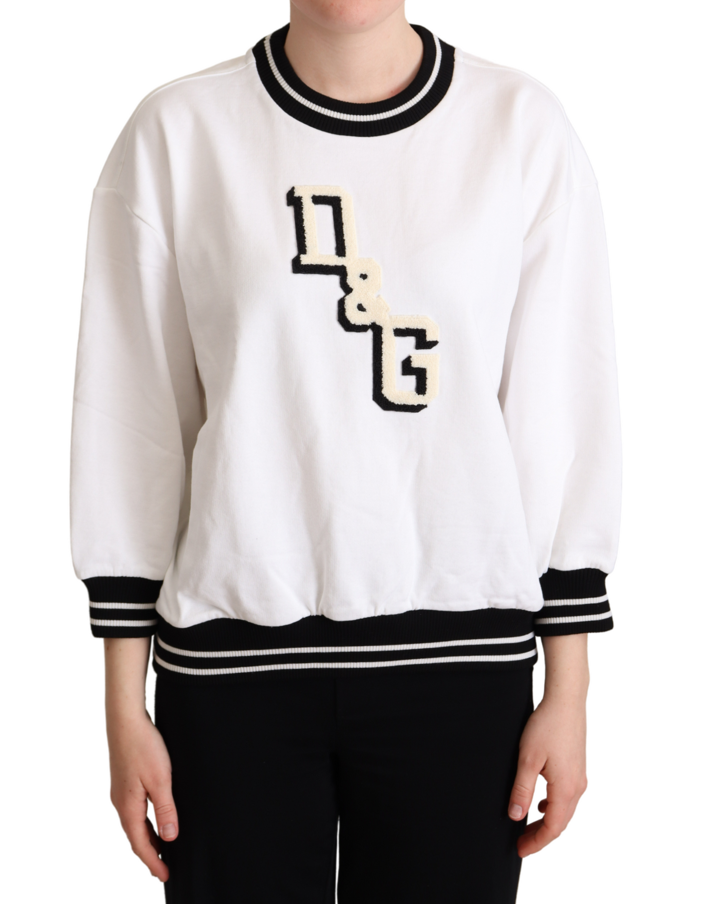 Elegant White Cotton Crewneck Pullover