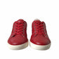 Elegant Red Leather Low Top Sneakers