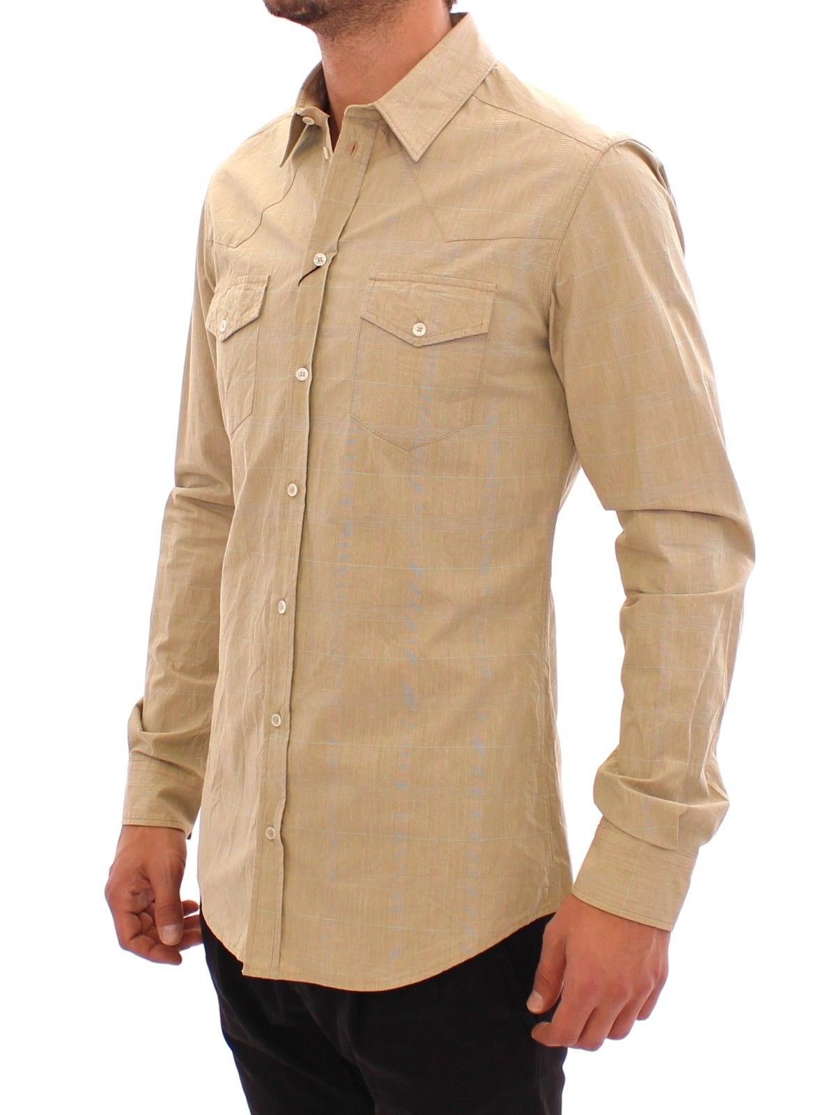 Elegant Sicilia Beige Checkered Casual Shirt