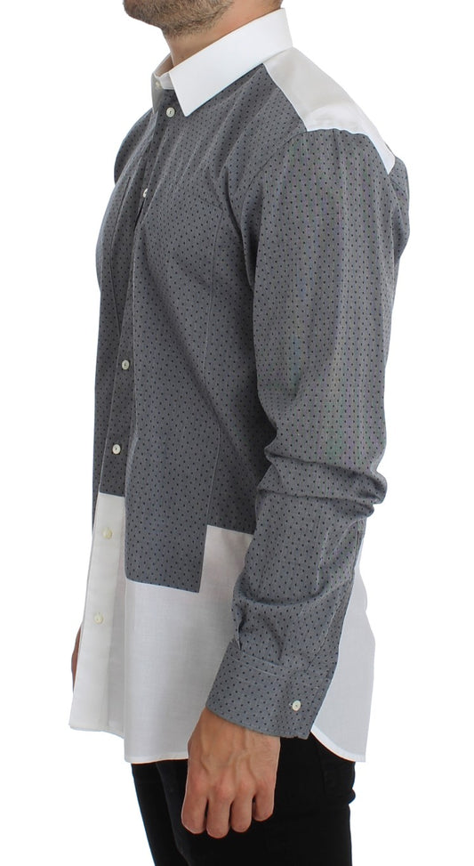 Elegant White & Gray Dotted Cotton Shirt