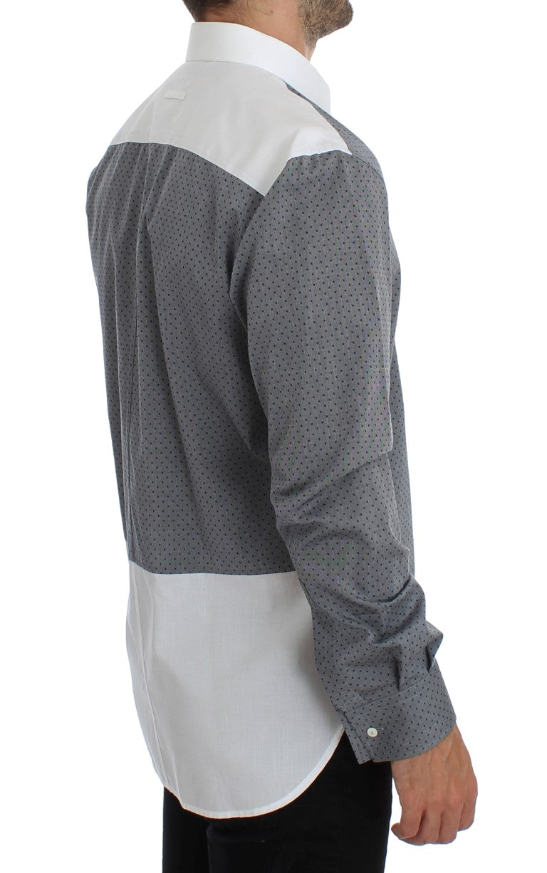 Elegant White & Gray Dotted Cotton Shirt