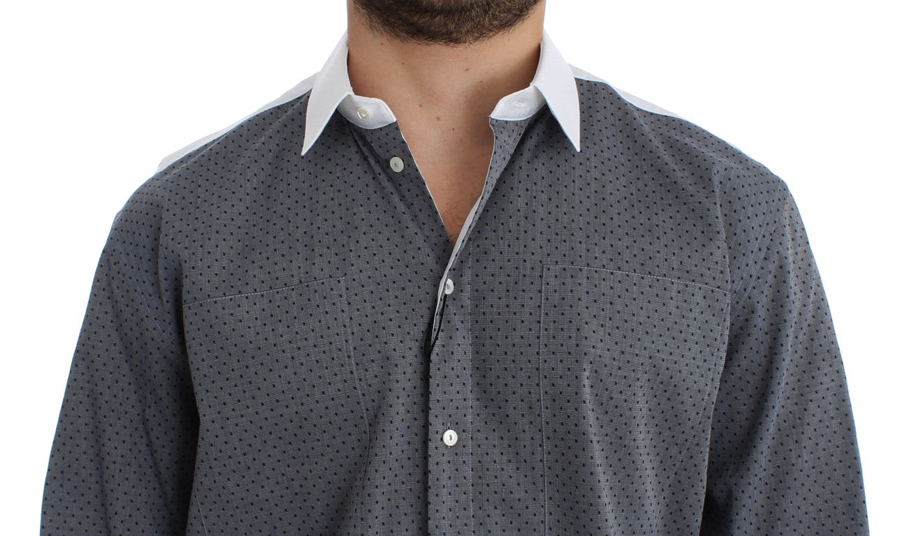 Elegant White & Gray Dotted Cotton Shirt