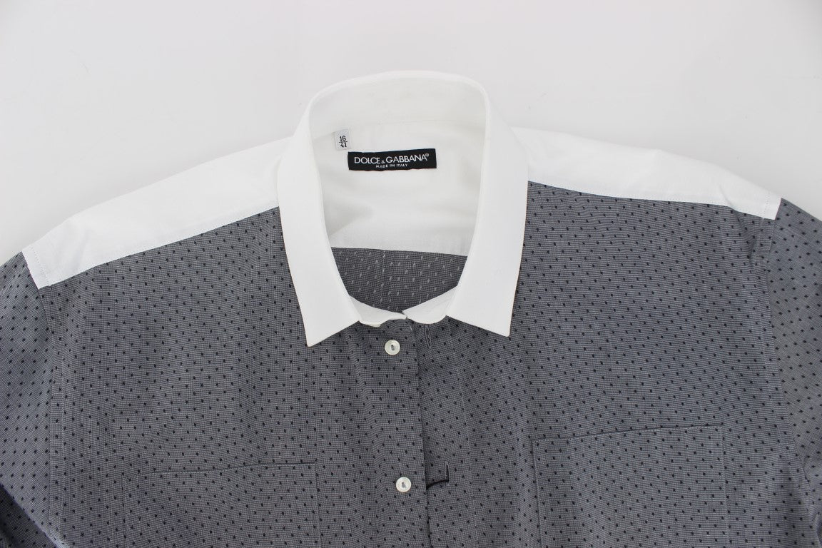 Elegant White & Gray Dotted Cotton Shirt