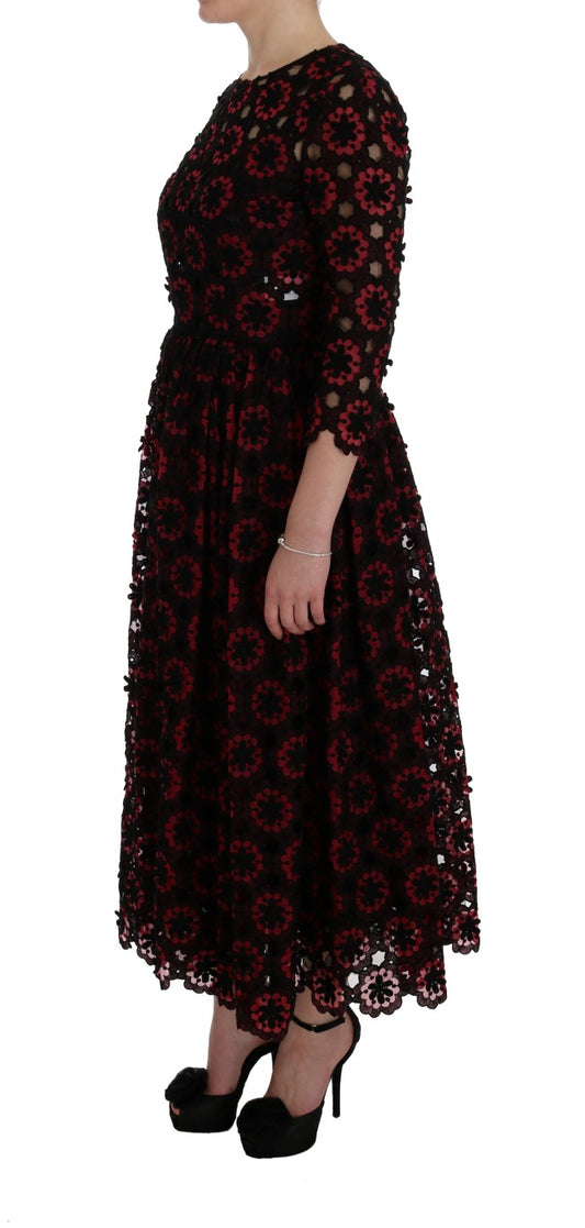 Elegant Red Floral Shift Midi Dress