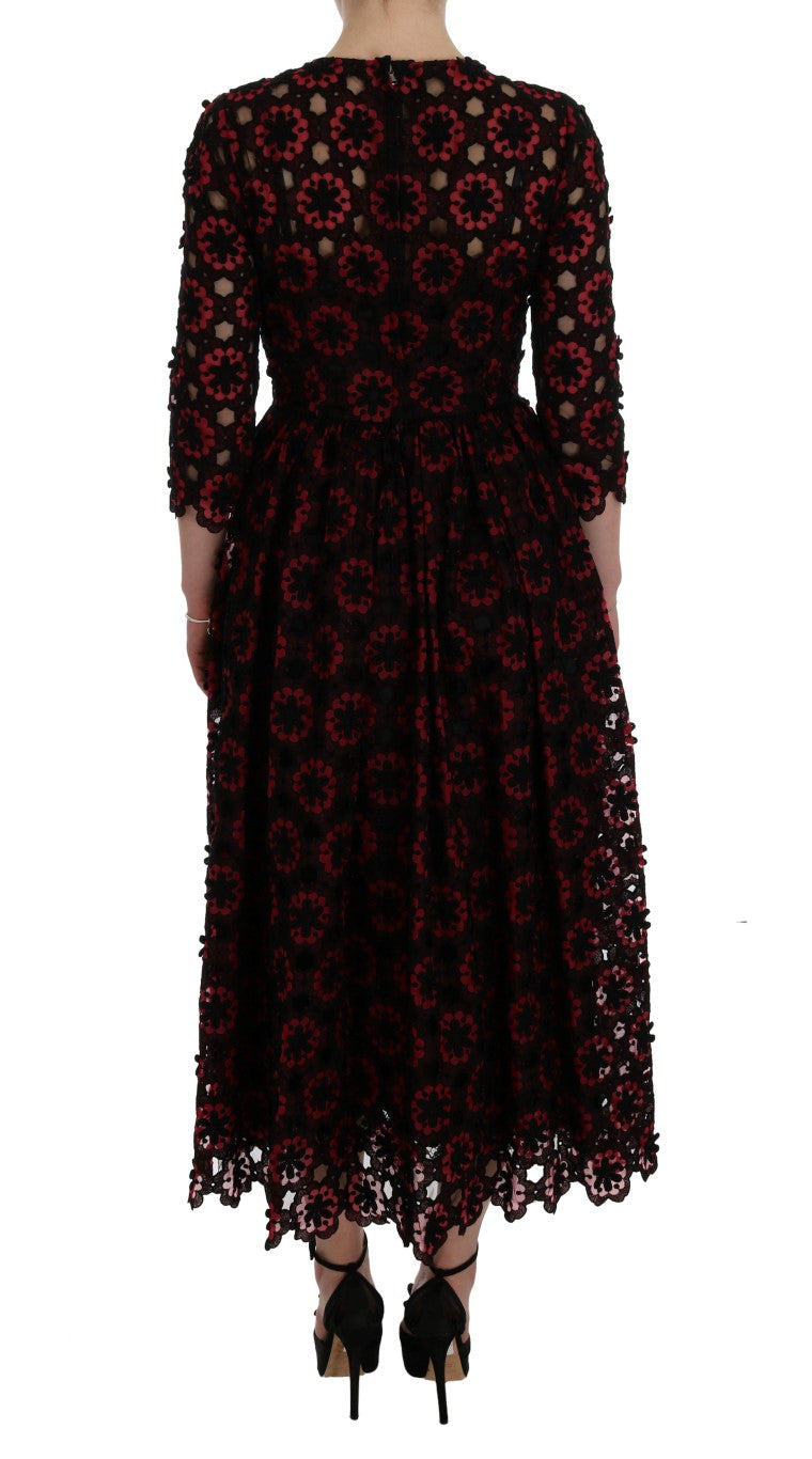 Elegant Red Floral Shift Midi Dress