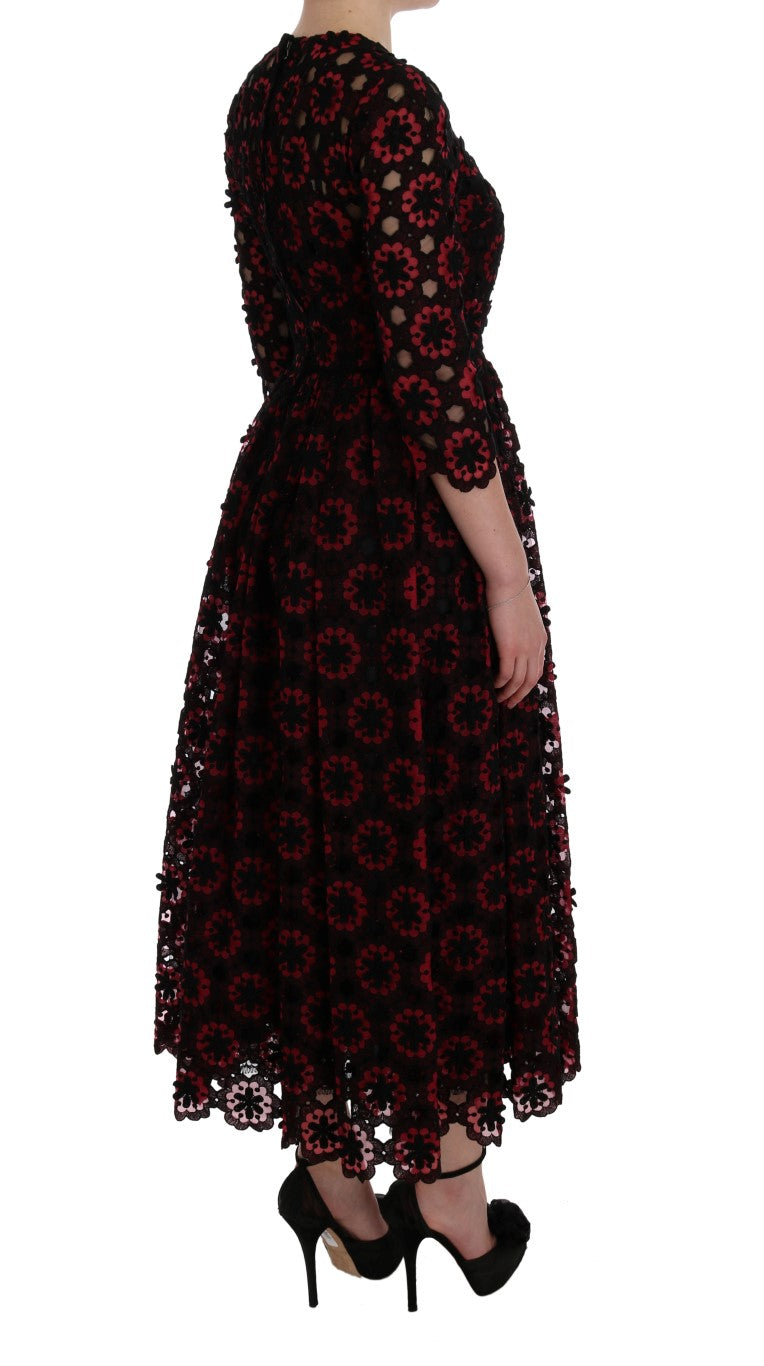 Elegant Red Floral Shift Midi Dress