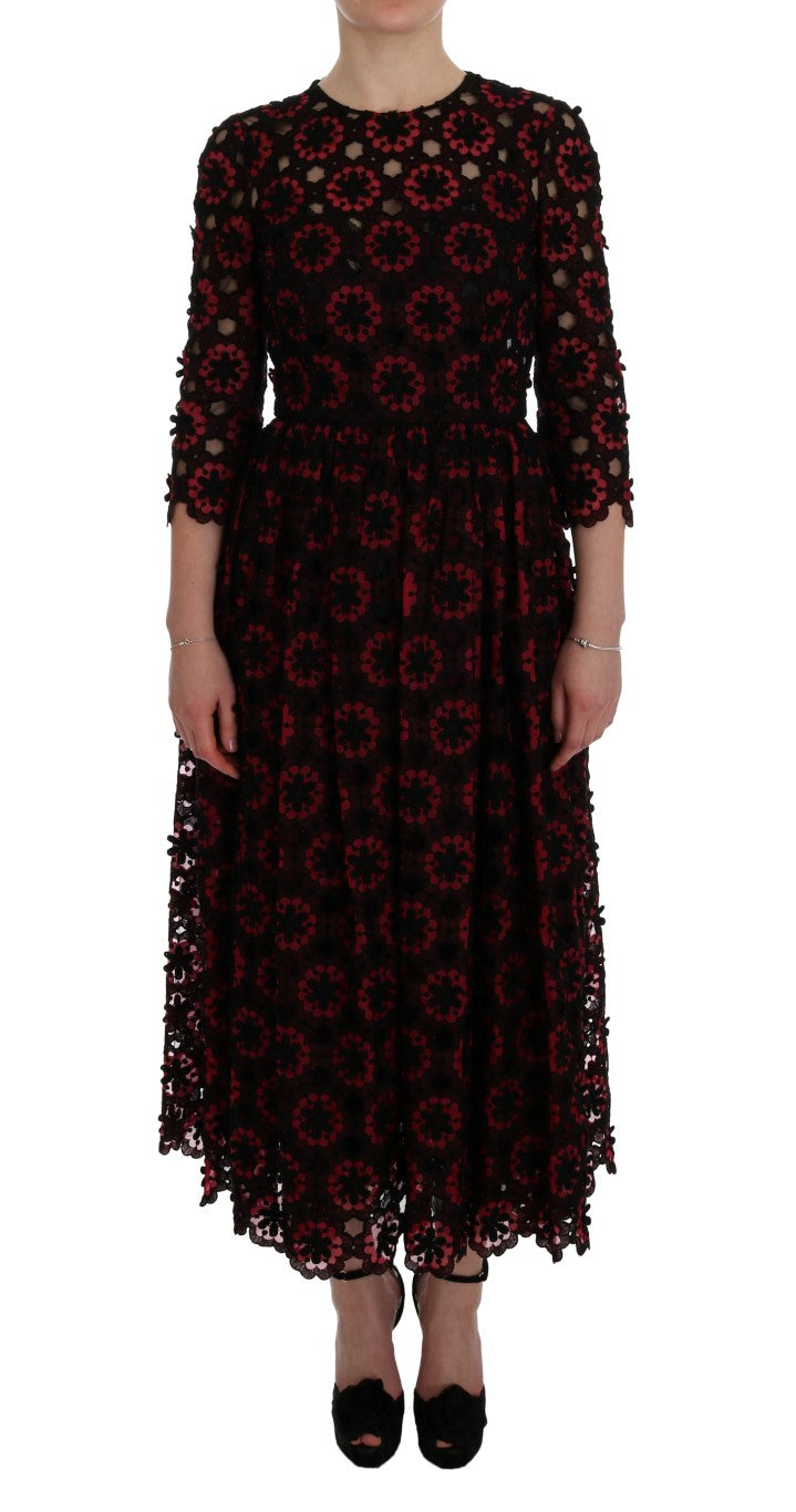 Elegant Red Floral Shift Midi Dress