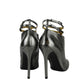 Women's Grey Ankle Metallic Leather Heels With Straps