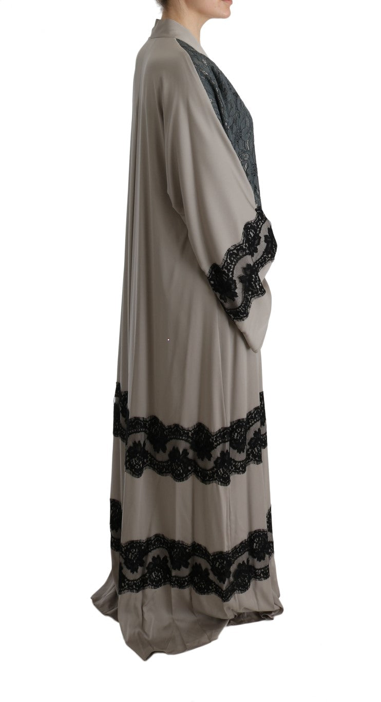 Elegant Gray Cape Kaftan Dress with Lace Detail