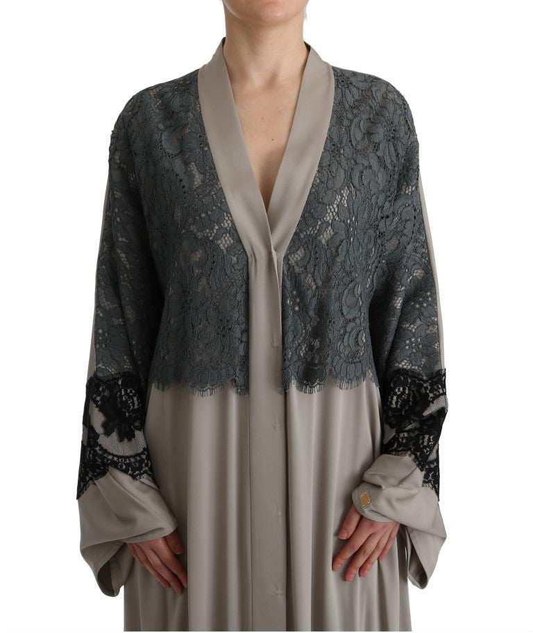 Elegant Gray Cape Kaftan Dress with Lace Detail