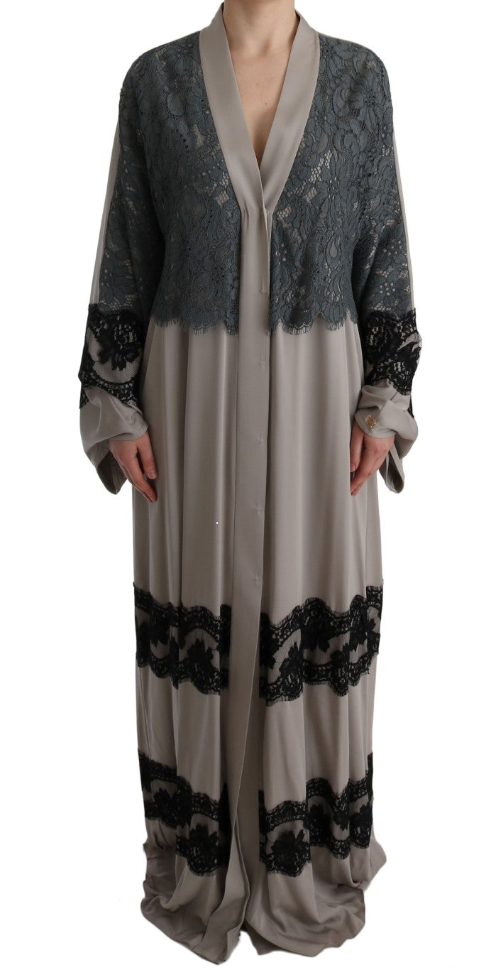 Elegant Gray Cape Kaftan Dress with Lace Detail