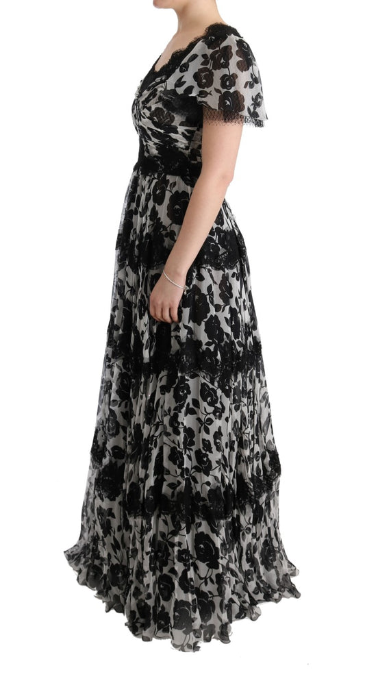 Elegant Floral Print Silk Gown