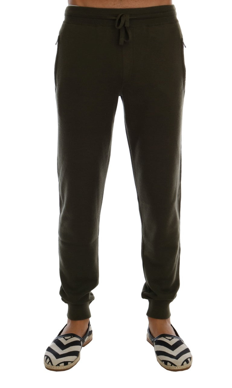 Elegant Green Cashmere Sport Pants