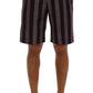 Gray Purple Striped Cotton Shorts
