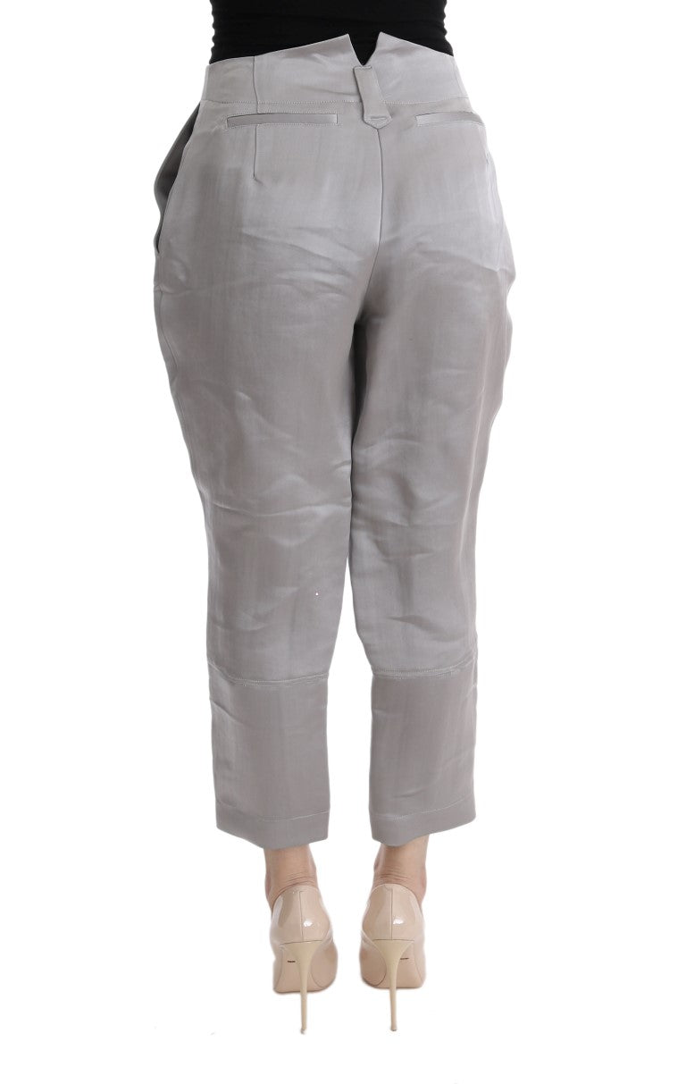 Chic Gray Cropped Silk Pants