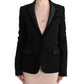 Elegant Black Jacquard Slim Fit Blazer