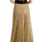 Elegant Gold Floral Lace Gown Dress