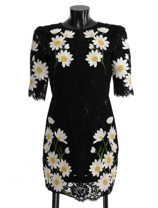 Black Floral Lace Chamomile Embroidered Dress