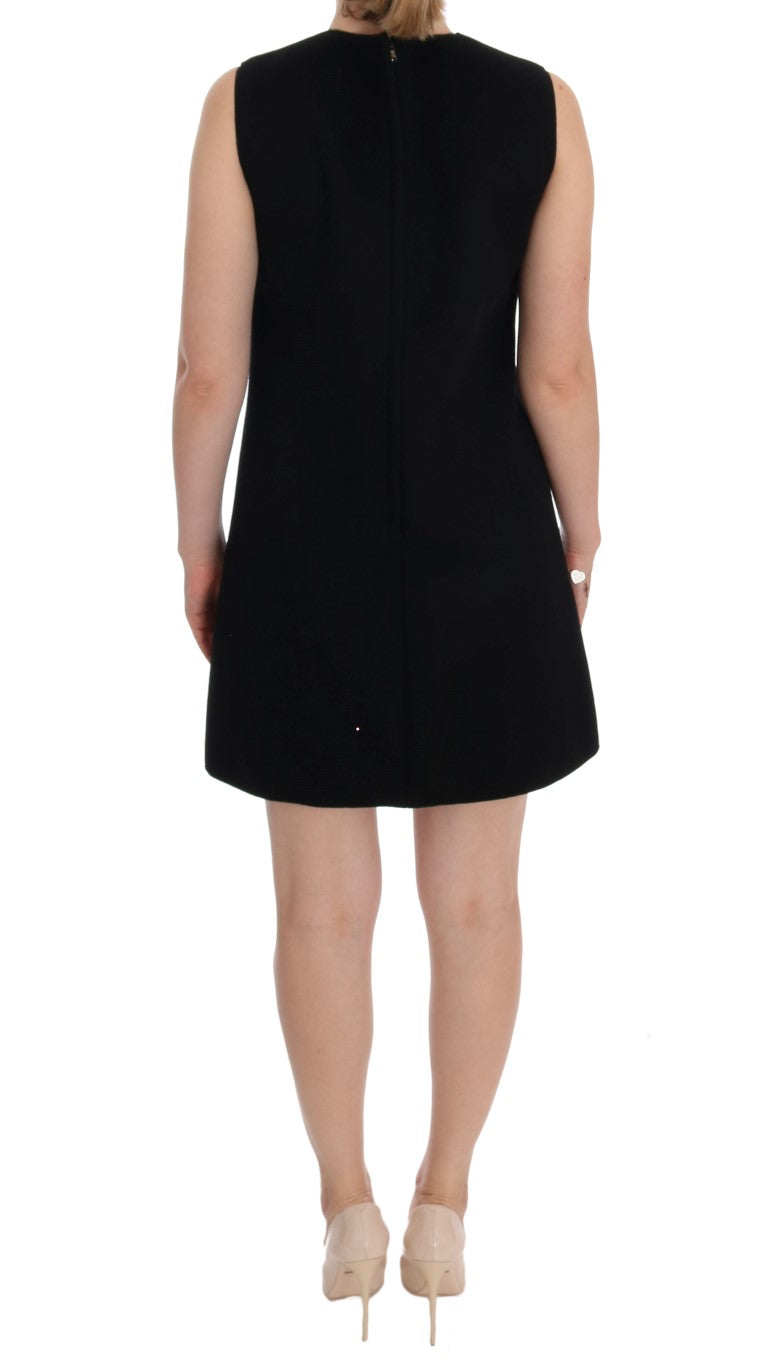 Elegant Wool Mini Shift Dress with Crystals