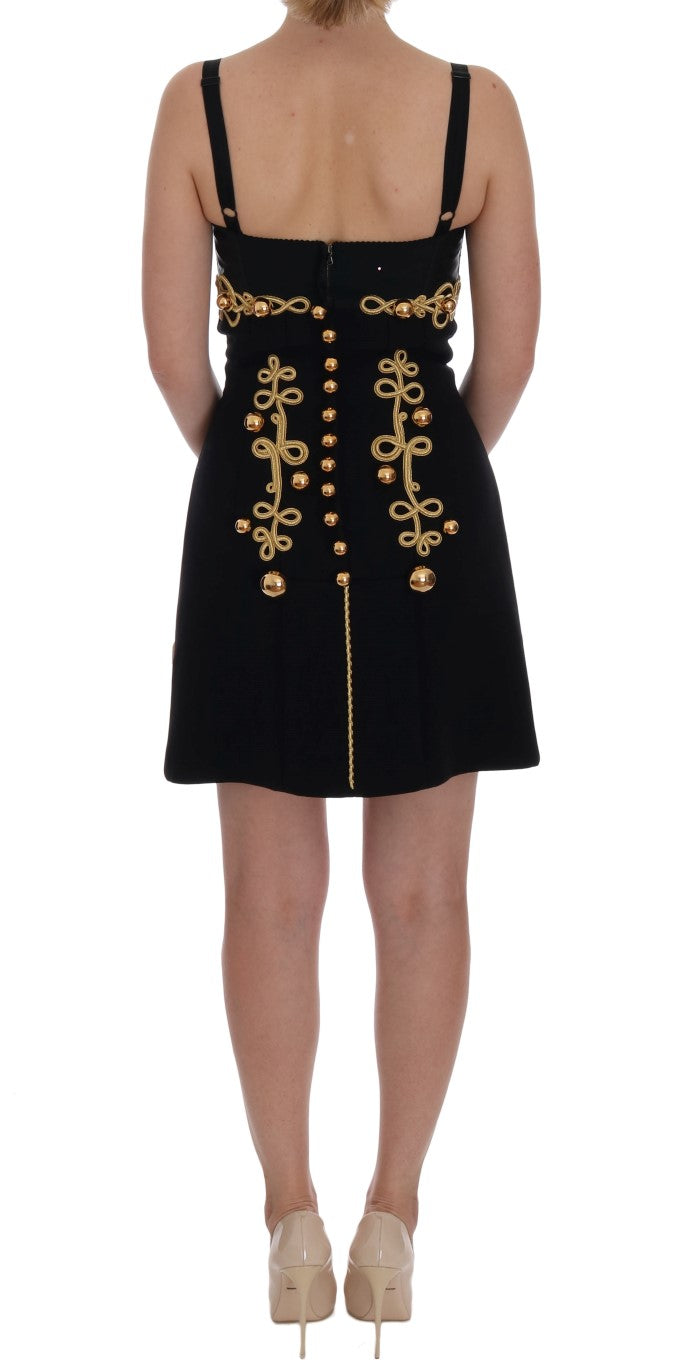 Elegant Black A-Line Sleeveless Dress with Gold Details