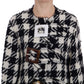 Black White Wool Knitted Crystal Jacket
