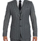 Elegant Blue Owl Print Wool 3-Piece Slim Fit Suit