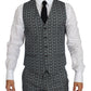 Elegant Blue Owl Print Wool 3-Piece Slim Fit Suit