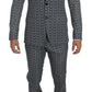 Elegant Blue Owl Print Wool 3-Piece Slim Fit Suit