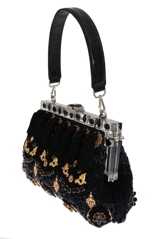 Elegant Black Tassel Gold Baroque VANDA Clutch