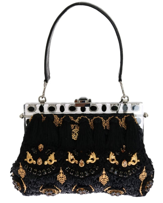 Elegant Black Tassel Gold Baroque VANDA Clutch